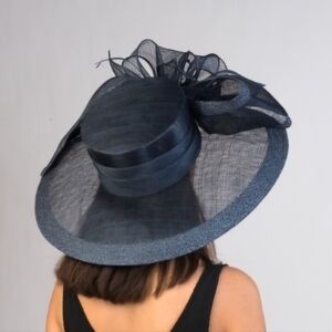 Beloved Milinery Stunning Navy Wide-Brim Hat Kentucky Derby Chuuch Tea Equine